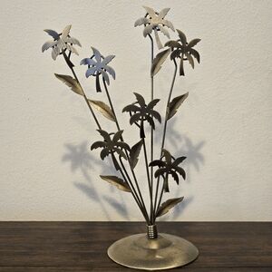 VTG 90s Metal Palm Tree 7 Photo Display Picture Holder Bronze Tone Beach Decor